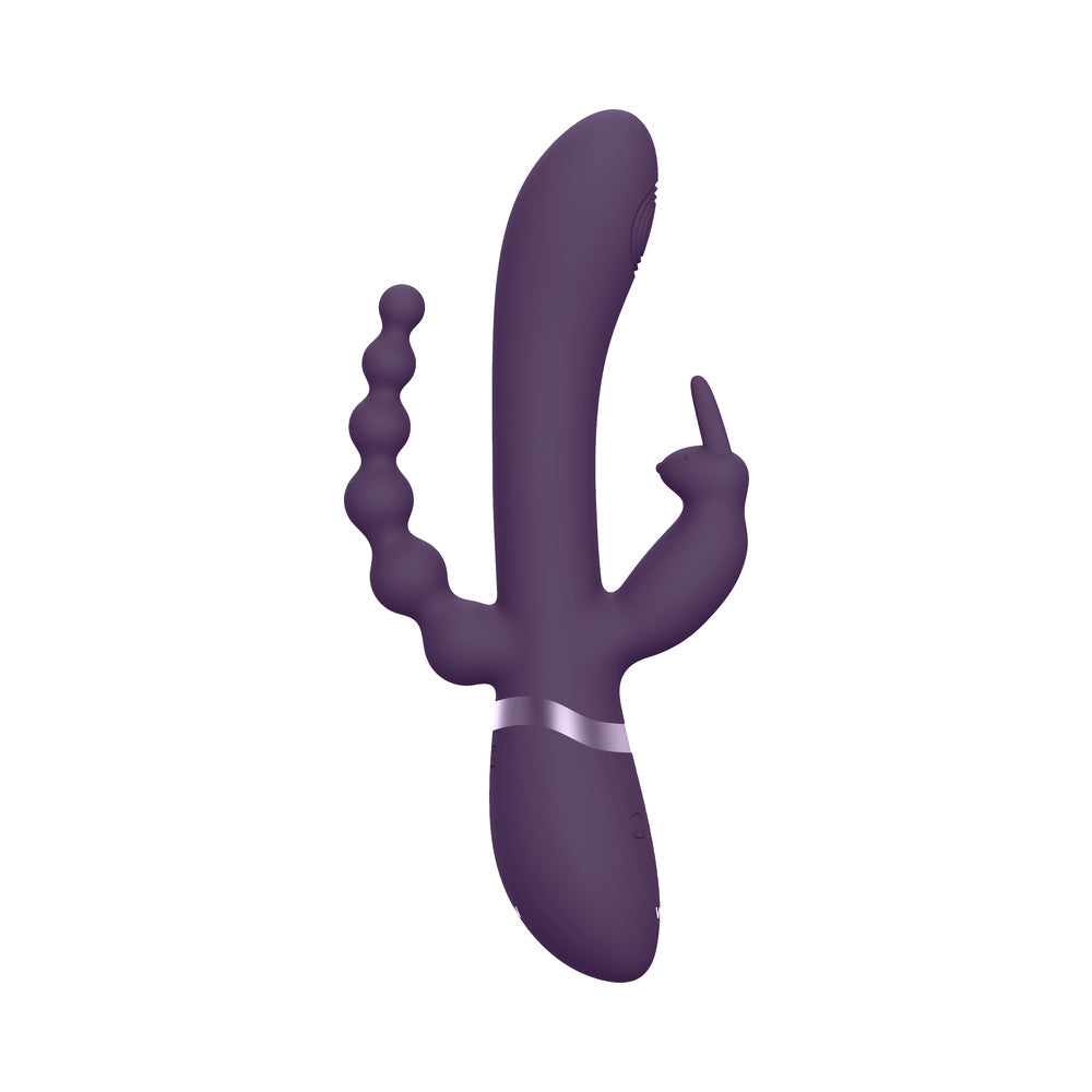 VIVE RINI Rechargeable Triple-Motor Pulse-Wave Dual Entry Silicone Rabbit Vibrator Purple