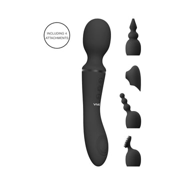 VIVE NAMI Rechargeable Dual-Ended Pulse Wave & Vibrating Silicone Wand With Interchangeable Sleeves Black