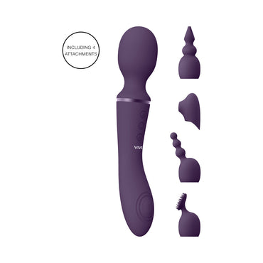 VIVE NAMI Rechargeable Dual-Ended Pulse Wave & Vibrating Silicone Wand With Interchangeable Sleeves Purple