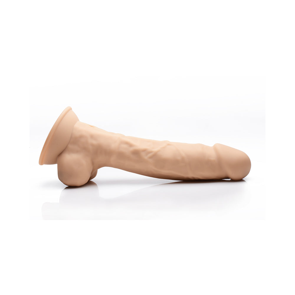 Curve Toys FLESHSTIXXX Rechargeable 8 in. Posable Vibrating Dildo with Balls & Suction Cup Tan