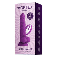 FemmeFunn Vortex Turbo Baller 2.0 Rechargeable Remote-Controlled 8.25 in. Silicone Vibrating Rotating Dildo with Balls & Suction Cup Purple