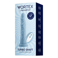 FemmeFunn Vortex Turbo Shaft 2.0 Rechargeable Remote-Controlled 8 in. Silicone Vibrating Rotating Dildo with Suction Cup Light Blue