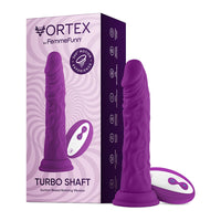 FemmeFunn Vortex Turbo Shaft 2.0 Rechargeable Remote-Controlled 8 in. Silicone Vibrating Rotating Dildo with Suction Cup Purple