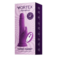 FemmeFunn Vortex Turbo Rabbit 2.0 Rechargeable Remote-Controlled Realistic 8 in. Silicone Dual Stimulation Vibrating Dildo with Suction Cup Purple