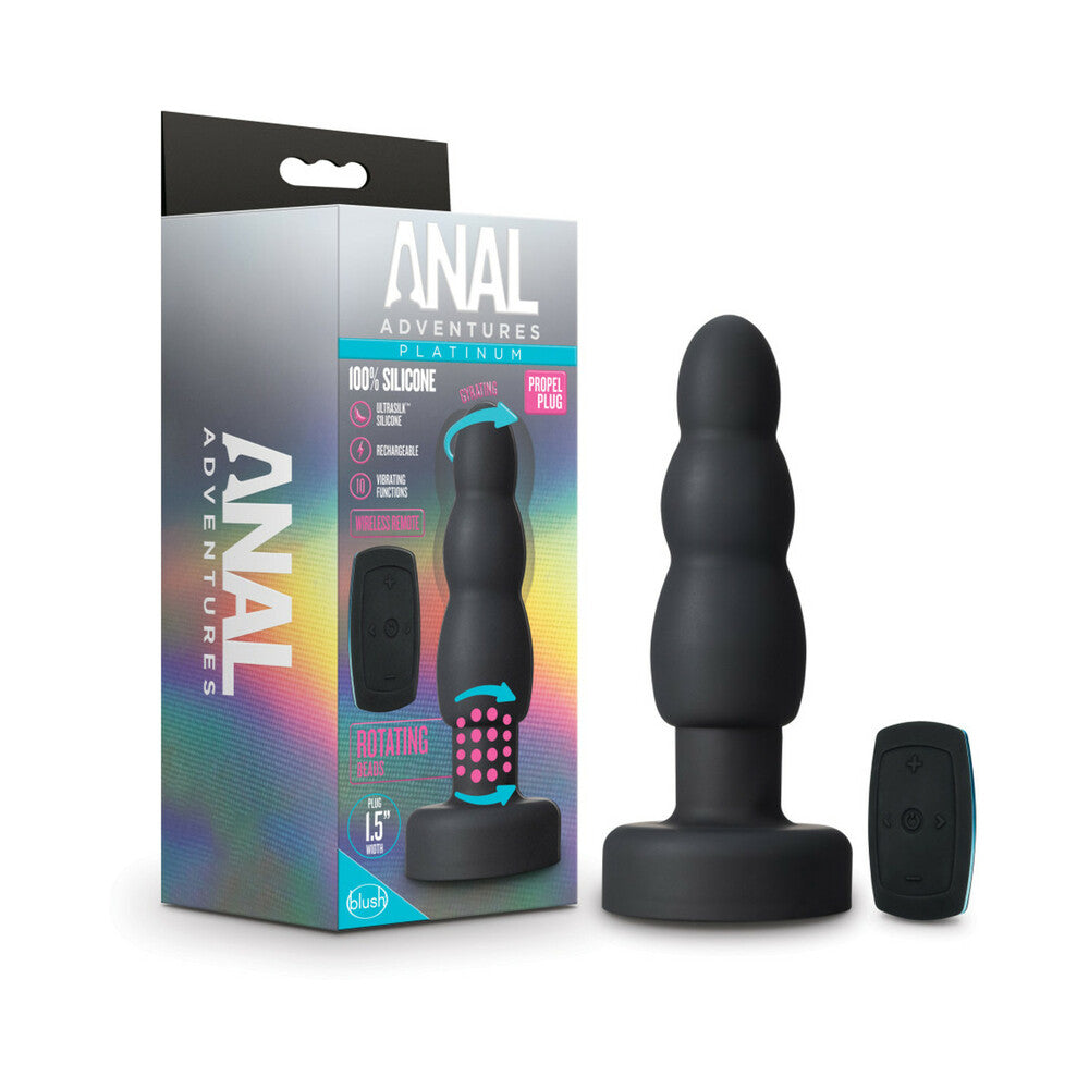 Blush Anal Adventures Platinum Remote-Controlled Vibrating & Rotating Silicone Propel Plug Black