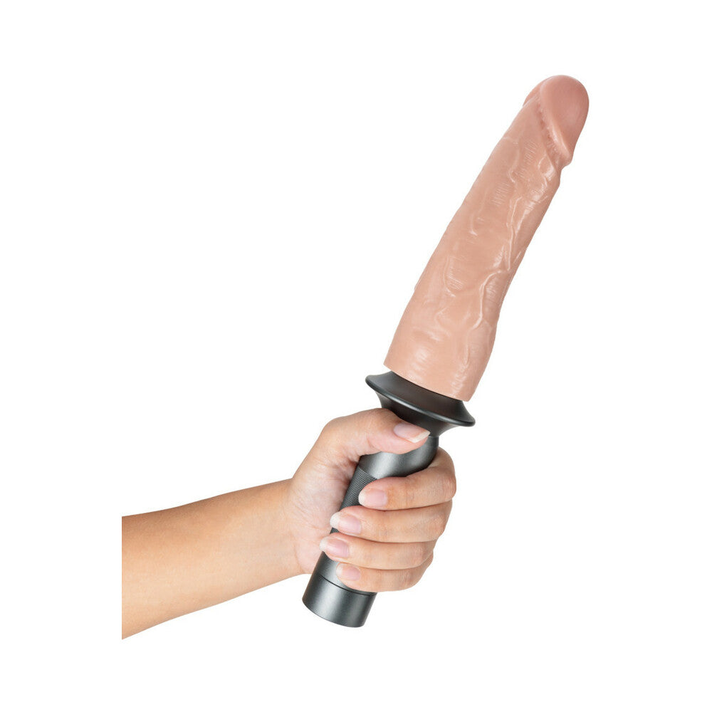 Blush Lock On Karbonite Realistic 7.75 in. Dildo with Handle & Suction Cup Adapter 3-Piece Kit Beige