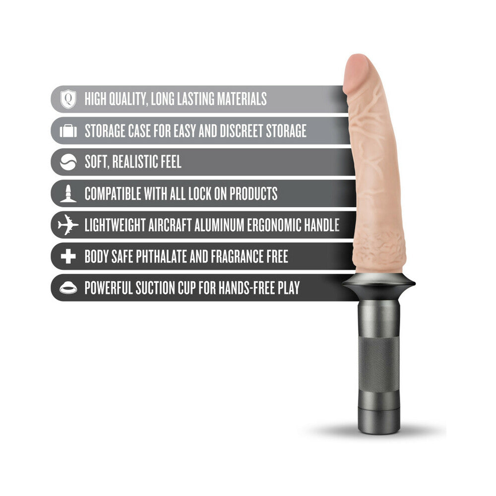 Blush Lock On Karbonite Realistic 7.75 in. Dildo with Handle & Suction Cup Adapter 3-Piece Kit Beige