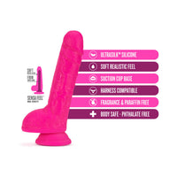 Blush Neo Elite 9 in. Silicone Dual Density Dildo with Balls & Suction Cup Neon Pink