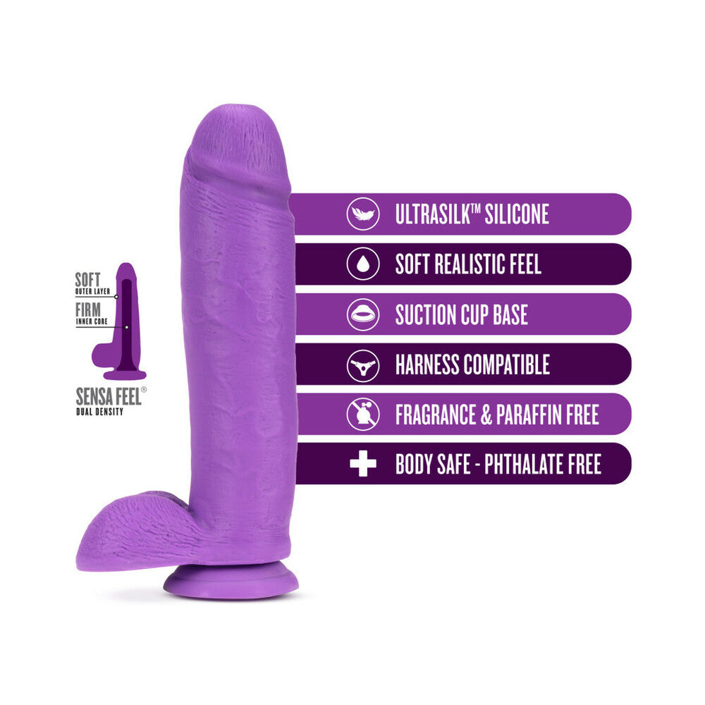 Blush Neo Elite 10 in. Silicone Dual Density Dildo with Balls & Suction Cup Neon Purple