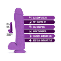 Blush Neo Elite 11 in. Silicone Dual Density Dildo with Balls & Suction Cup Neon Purple