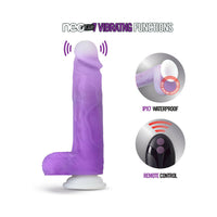 Blush Neo Elite Encore Rechargeable Remote-Controlled 8 in. Silicone Vibrating Dildo with Balls & Suction Cup Purple