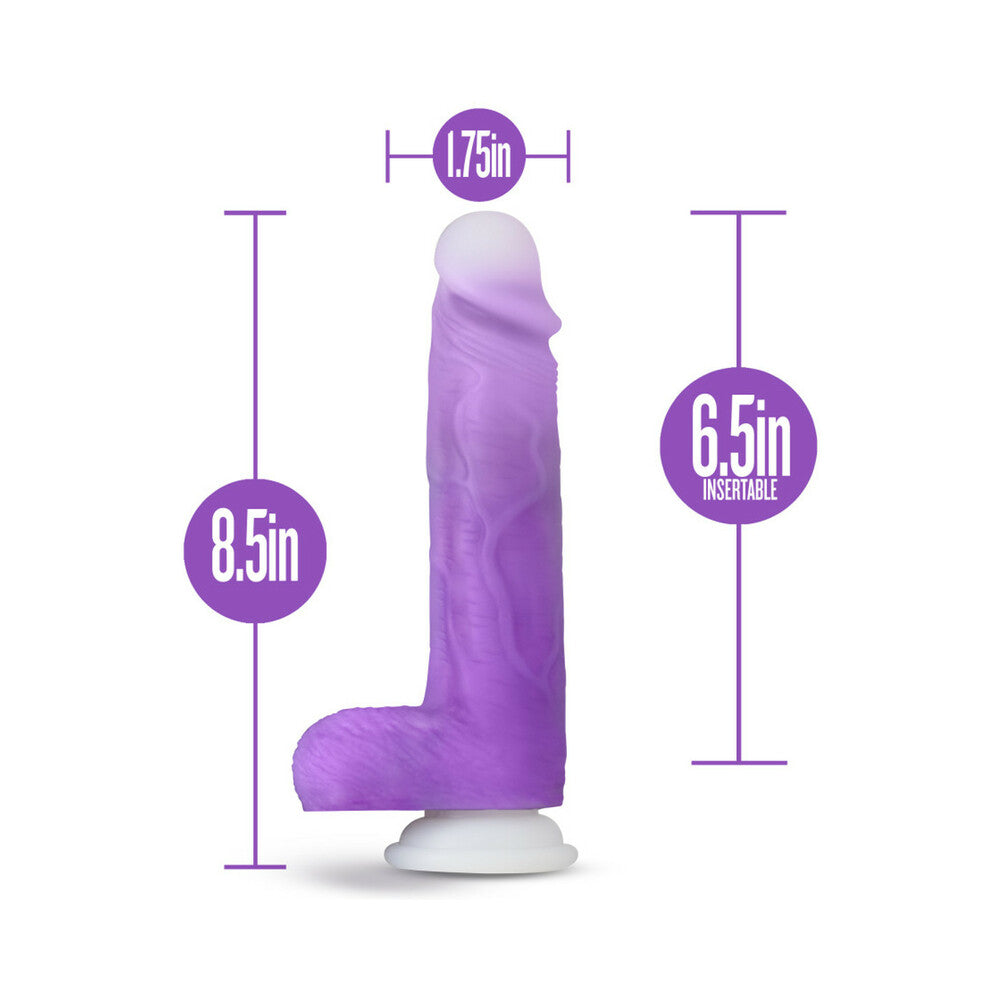 Blush Neo Elite Encore Rechargeable Remote-Controlled 8 in. Silicone Vibrating Dildo with Balls & Suction Cup Purple