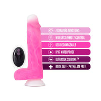 Blush Neo Elite Roxy Rechargeable Remote-Controlled 8 in. Silicone Gyrating Dildo with Balls & Suction Cup Pink