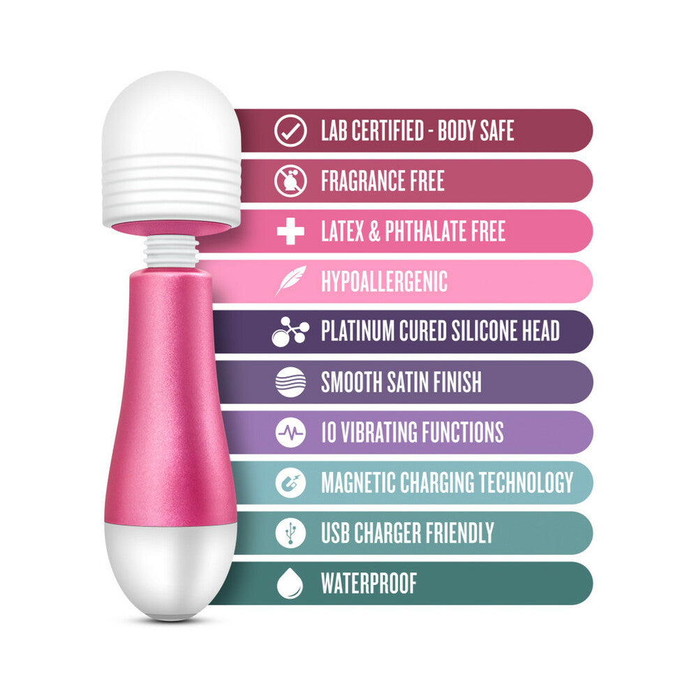 Blush Noje Jules Rechargeable Mini Wand Vibrator with 3 Silicone Head Attachments Rose