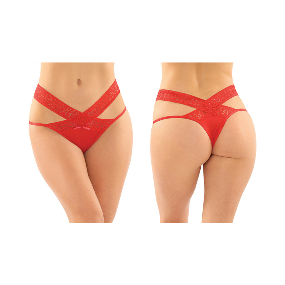 Fantasy Lingerie Daphne Microfiber Brazilian-Cut Panty With Criss-Cross Lace Waistband 6-Pack Red L/XL