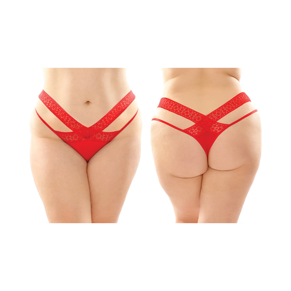 Fantasy Lingerie Daphne Microfiber Brazilian-Cut Panty With Criss-Cross Lace Waistband 6-Pack Red Queen Size