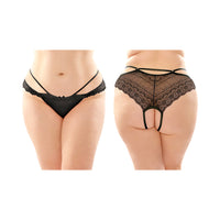 Fantasy Lingerie Posey Strappy Lace & Microfiber Crotchless Panty 6-Pack Queen Size Black