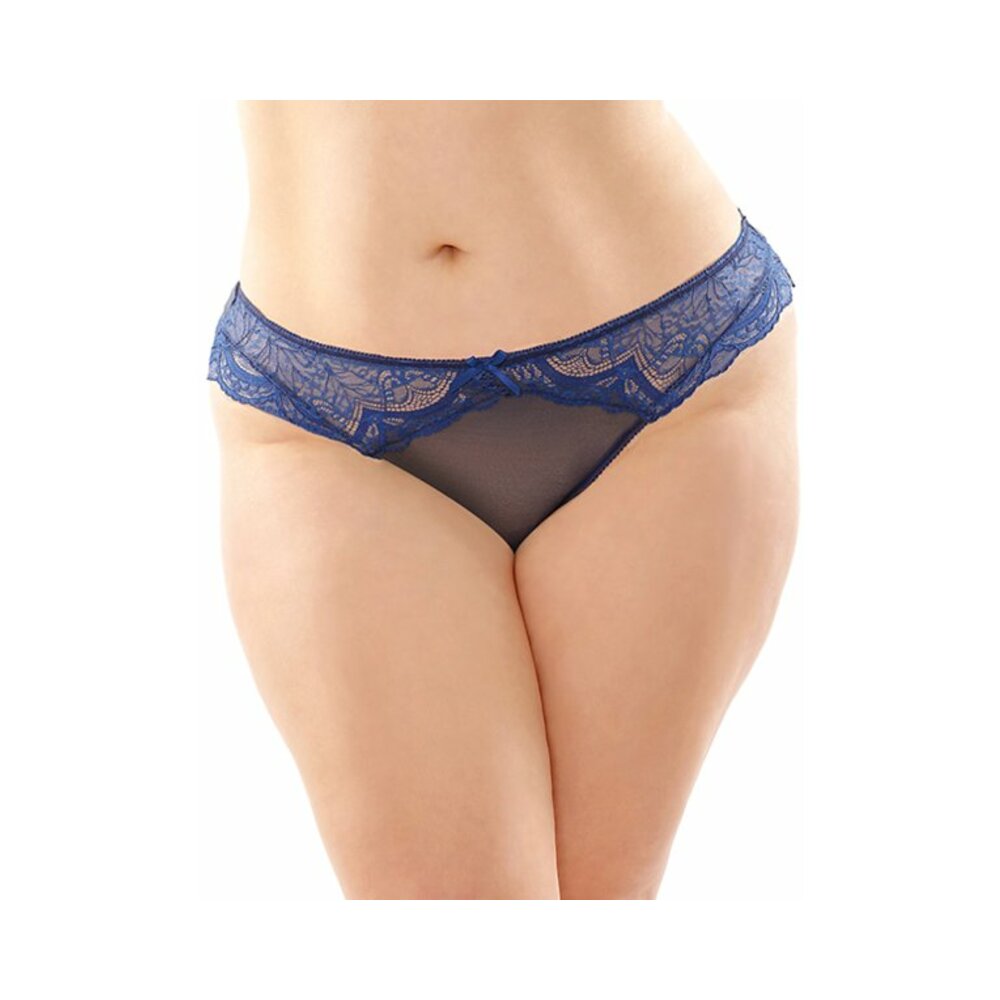 Fantasy Lingerie Posey Strappy Lace & Microfiber Crotchless Panty 6-Pack Navy Queen Size