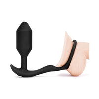 b-Vibe Vibrating Snug & Tug Rechargeable Weighted Silicone Anal Plug with Cockring M Black