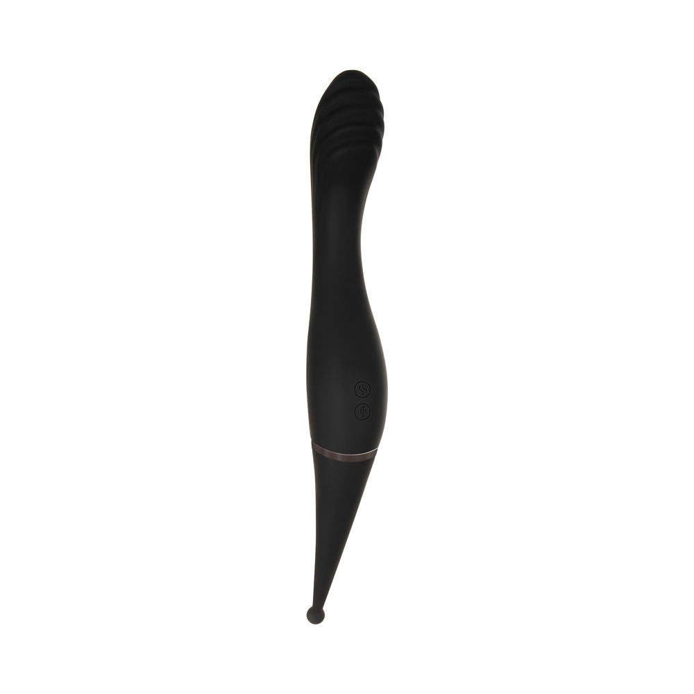 Evolved Tantalizing Teaser Rechargeable Dual-Ended Silicone G-Spot Vibrator and Clitoral Stimulating Wand Black