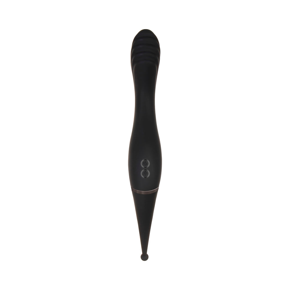 Evolved Tantalizing Teaser Rechargeable Dual-Ended Silicone G-Spot Vibrator and Clitoral Stimulating Wand Black