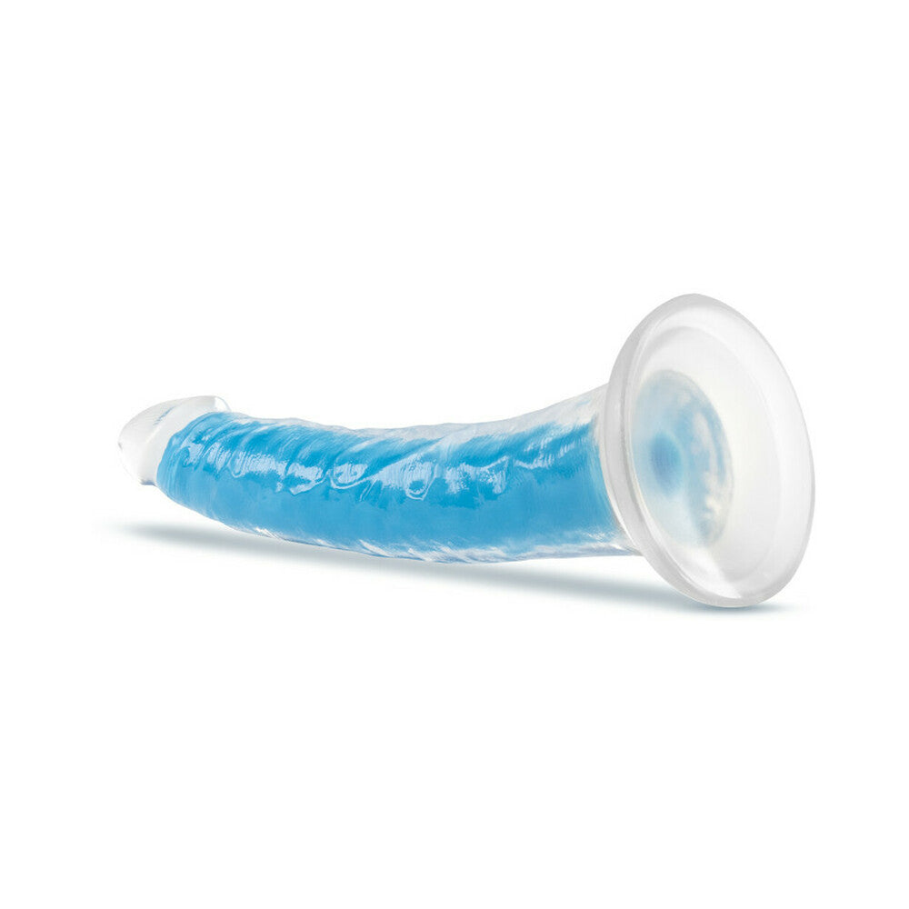 Blush Neo Elite Glow in the Dark Prysm 7 in. Silicone Dual Density Dildo with Suction Cup Neon Blue