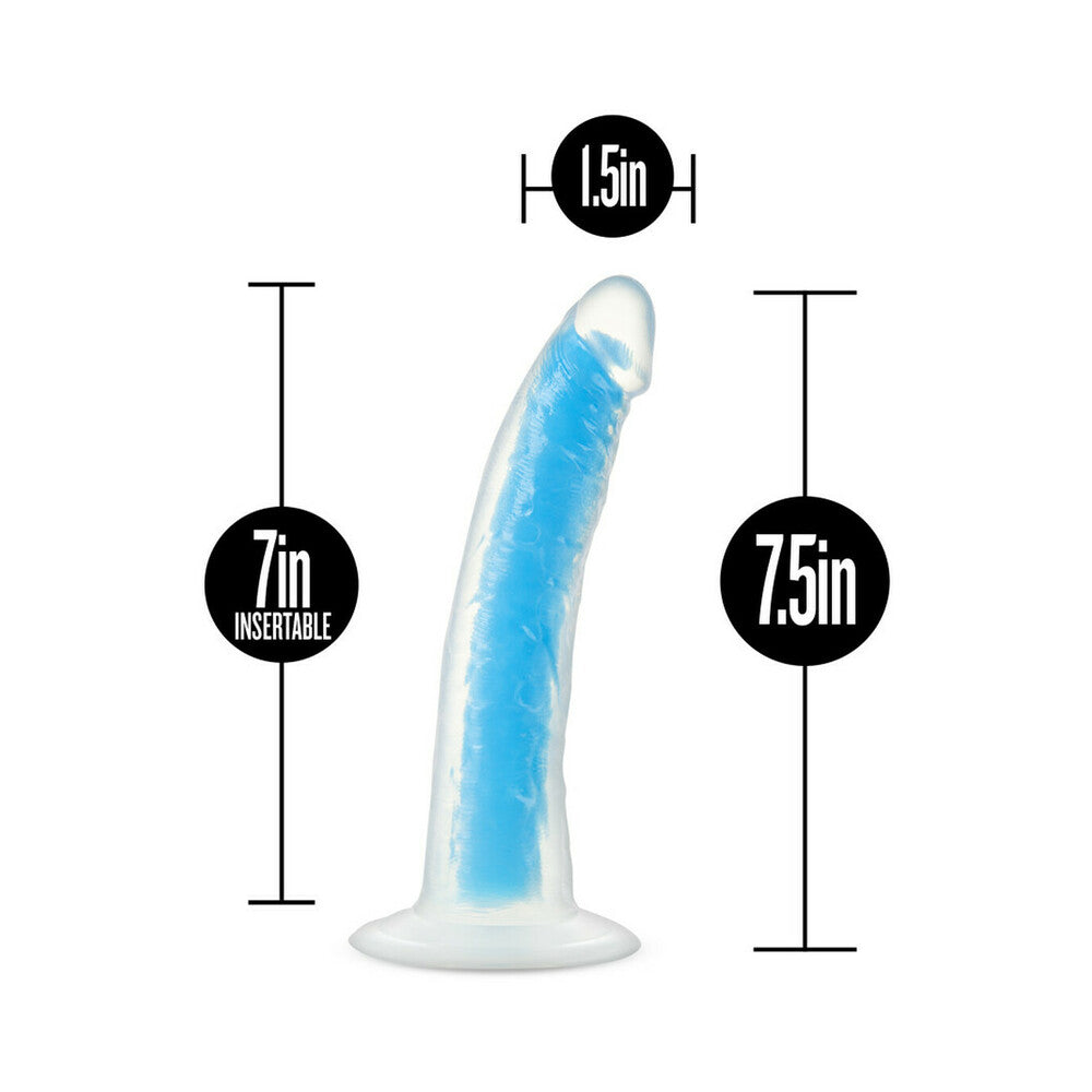 Blush Neo Elite Glow in the Dark Prysm 7 in. Silicone Dual Density Dildo with Suction Cup Neon Blue