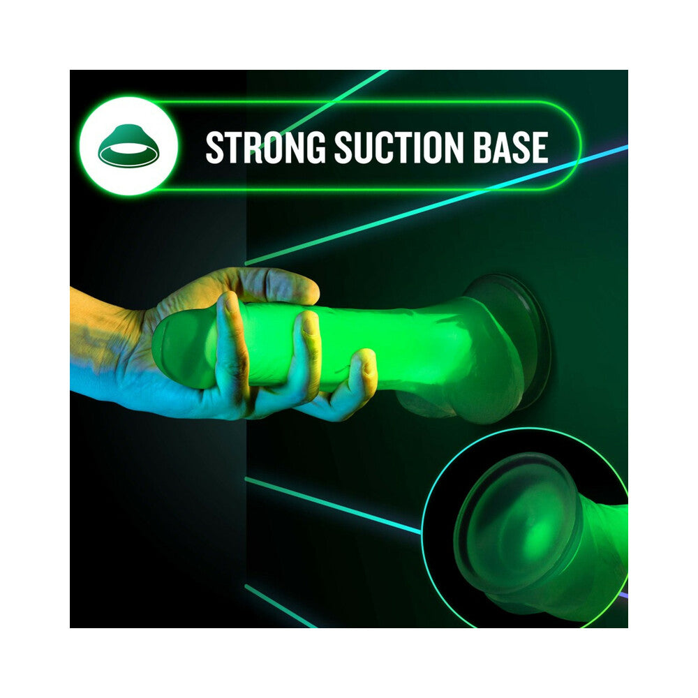 Blush Neo Elite Glow in the Dark Viper 7 in. Silicone Dual Density Dildo with Suction Cup Neon Green