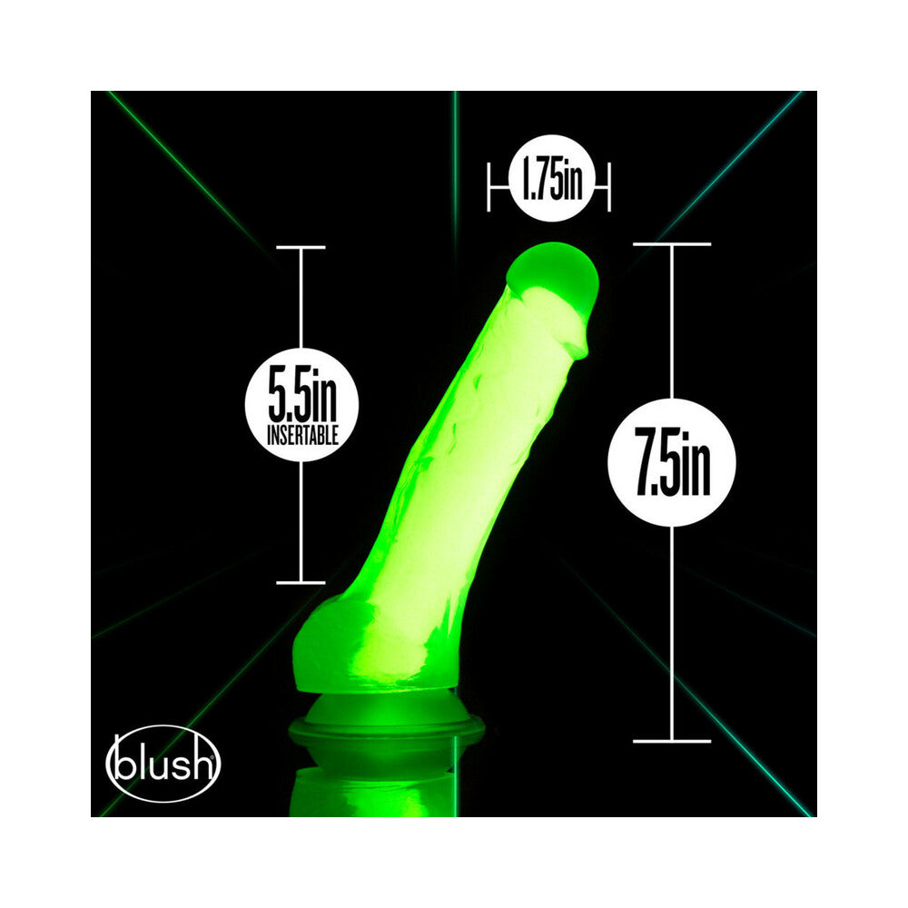 Blush Neo Elite Glow in the Dark Viper 7 in. Silicone Dual Density Dildo with Suction Cup Neon Green