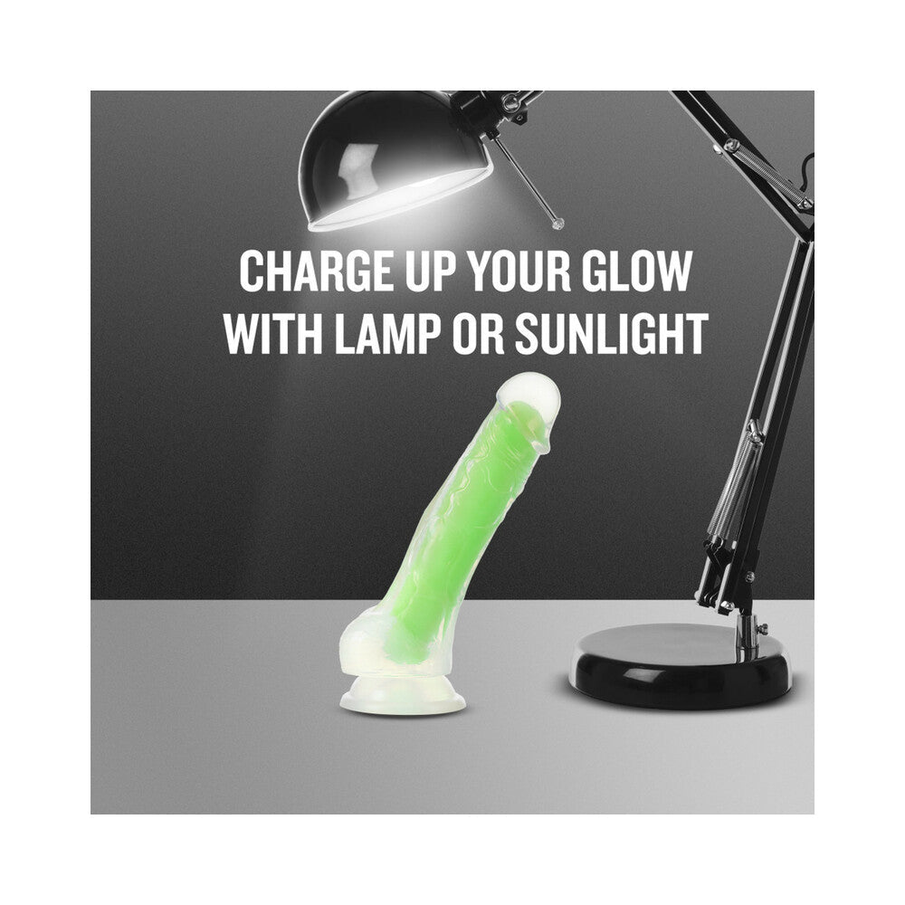 Blush Neo Elite Glow in the Dark Viper 7 in. Silicone Dual Density Dildo with Suction Cup Neon Green