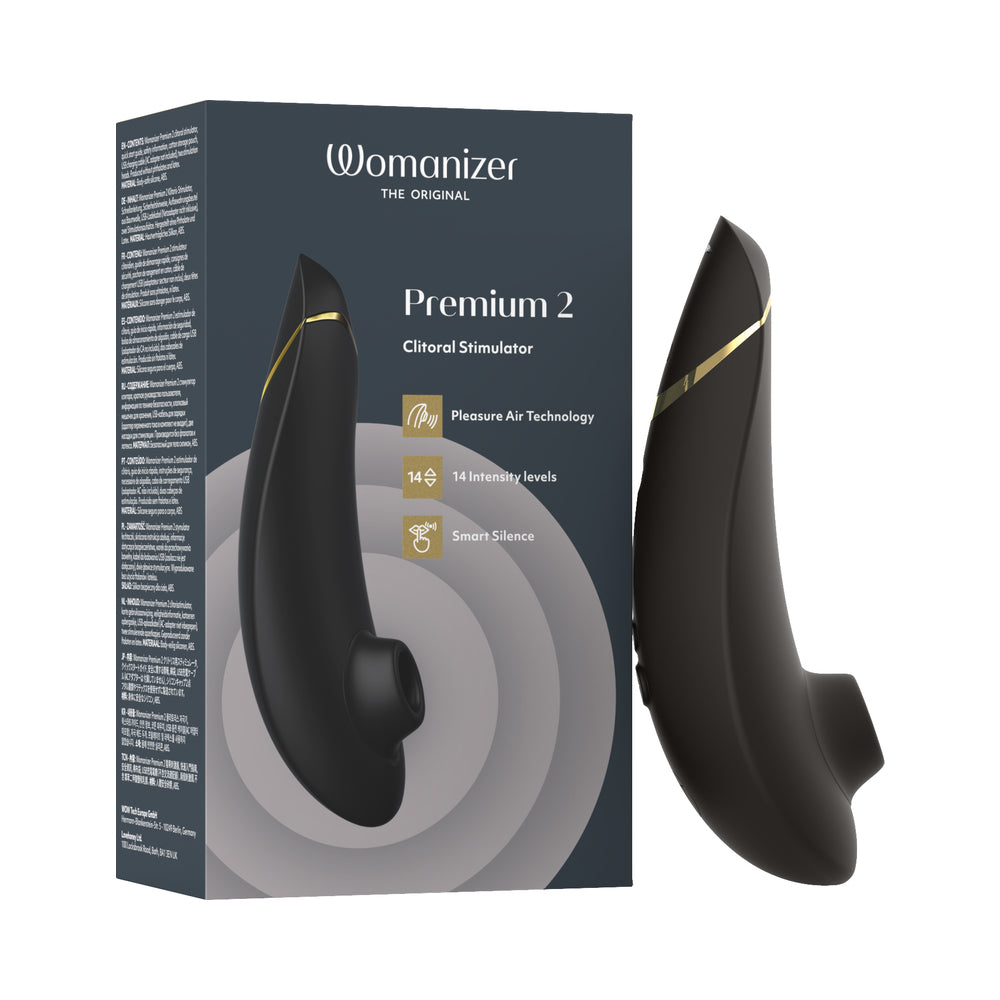 Womanizer Premium 2 Rechargeable Silicone Luxurious Pleasure Air Clitoral Stimulator Black