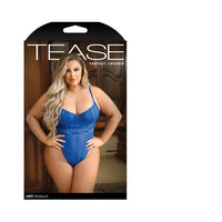 Fantasy Lingerie Tease Abby Bodysuit With Structured Elastic Detail, Thong-Cut Back & Snap Closure Cobalt Blue XL/2XL