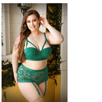 Fantasy Lingerie Curve Nadine Longline Contour Cup Bra & High Waist Panty With Removable Garters Emerald XL/2XL