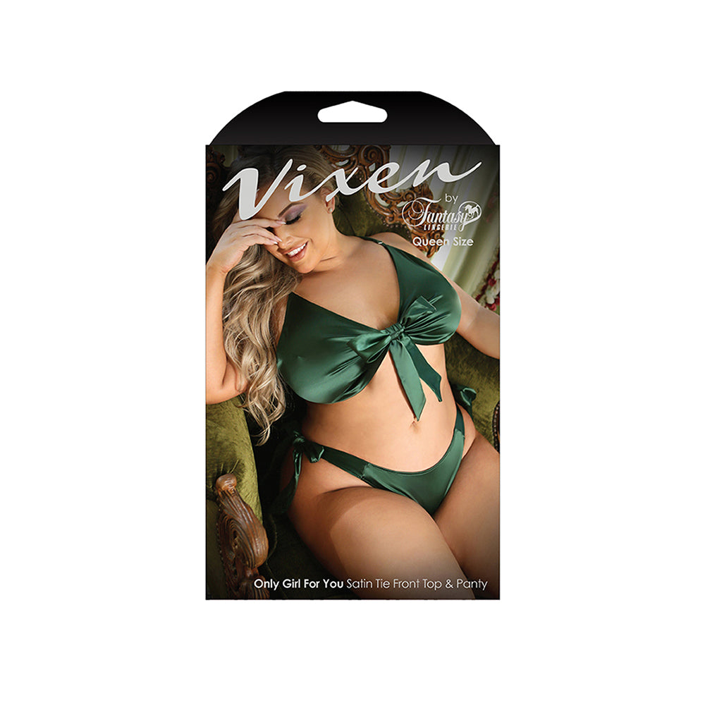 Fantasy Lingerie Vixen Only Girl For You Satin Tie-Front Top & Matching Side-Tie Panty Emerald Queen Size