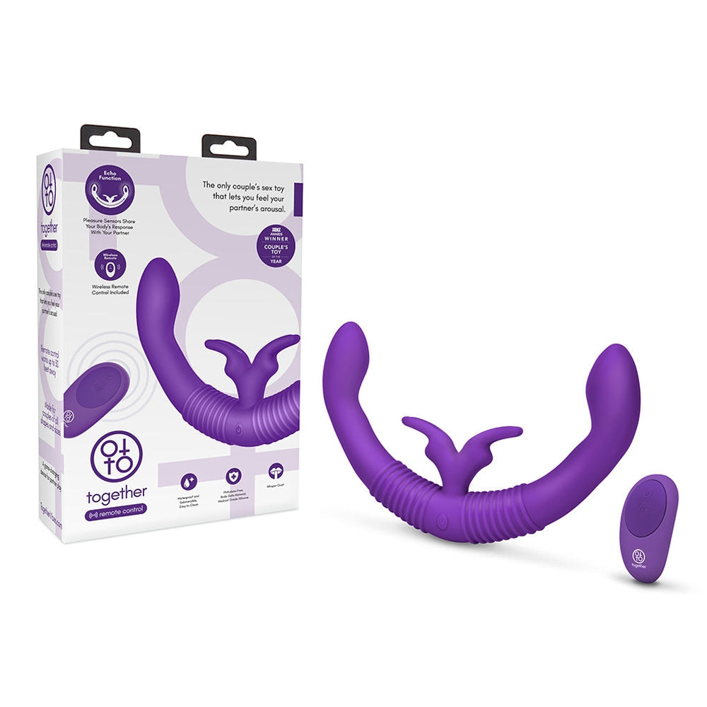 Together Couples Toy with Echo Function Rechargeable Remote-Controlled Silicone Dual Ended Rabbit Vibrator Purple