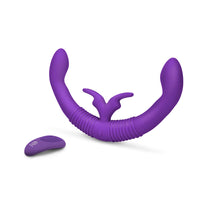 Together Couples Toy with Echo Function Rechargeable Remote-Controlled Silicone Dual Ended Rabbit Vibrator Purple