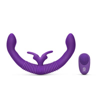 Together Couples Toy with Echo Function Rechargeable Remote-Controlled Silicone Dual Ended Rabbit Vibrator Purple