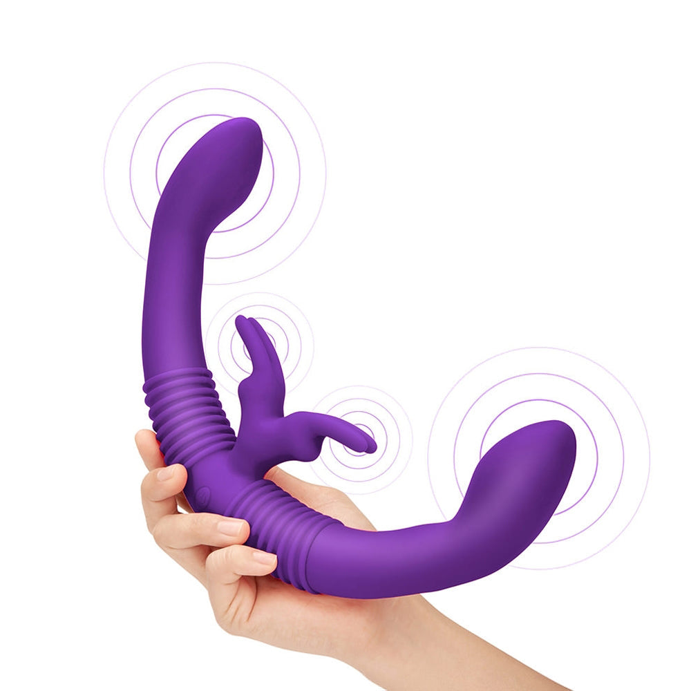 Together Couples Toy with Echo Function Rechargeable Remote-Controlled Silicone Dual Ended Rabbit Vibrator Purple