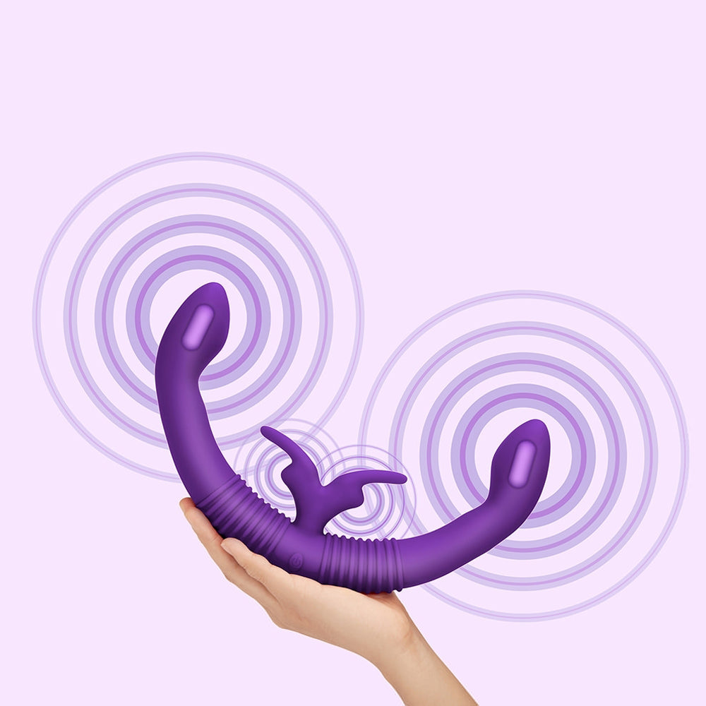 Together Couples Toy with Echo Function Rechargeable Remote-Controlled Silicone Dual Ended Rabbit Vibrator Purple