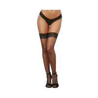Dreamgirl Fishnet Thigh-High Stockings With Silicone Lace Top and Back Seam Black OS