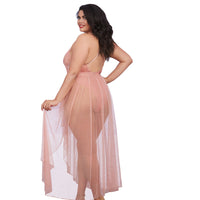 Dreamgirl Plus-Size Stretch Lace Teddy & Sheer Mesh Maxi Skirt With Adjustable Straps & G-String Rose Queen 1X Hanging