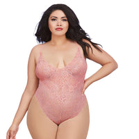 Dreamgirl Plus-Size Stretch Lace Teddy & Sheer Mesh Maxi Skirt With Adjustable Straps & G-String Rose Queen 1X Hanging