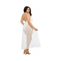 Dreamgirl Plus-Size Stretch Lace Teddy & Sheer Mesh Maxi Skirt With Adjustable Straps & G-String White Queen 2X Hanging