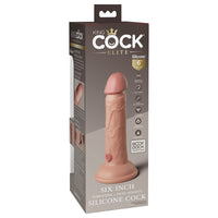 Pipedream King Cock Elite 6 in. Vibrating Dual Density Silicone Cock Rechargeable Realistic Dildo With Suction Cup Beige