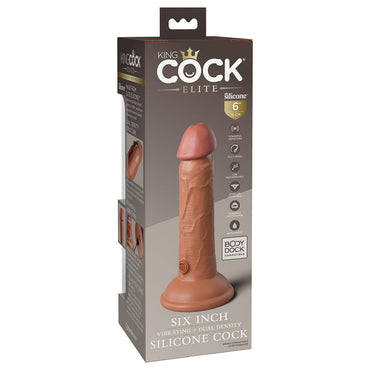 Pipedream King Cock Elite 6 in. Vibrating Dual Density Silicone Cock Rechargeable Realistic Dildo With Suction Cup Tan