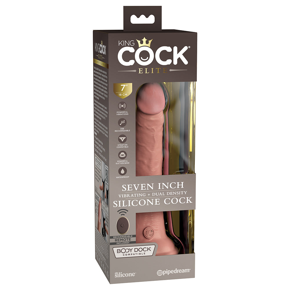 Pipedream King Cock Elite 7 in. Vibrating Dual Density Silicone Cock Rechargeable Remote-Controlled Realistic Dildo With Suction Cup Beige