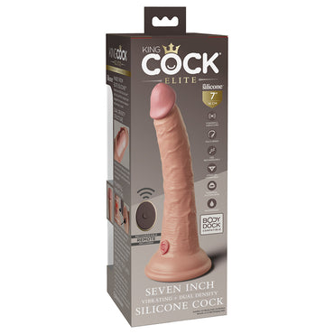 Pipedream King Cock Elite 7 in. Vibrating Dual Density Silicone Cock Rechargeable Remote-Controlled Realistic Dildo With Suction Cup Beige