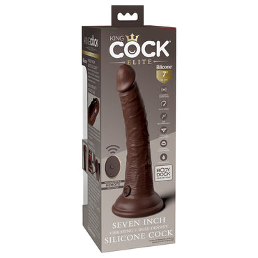 Pipedream King Cock Elite 7 in. Vibrating Dual Density Silicone Cock Rechargeable Remote-Controlled Realistic Dildo With Suction Cup Brown