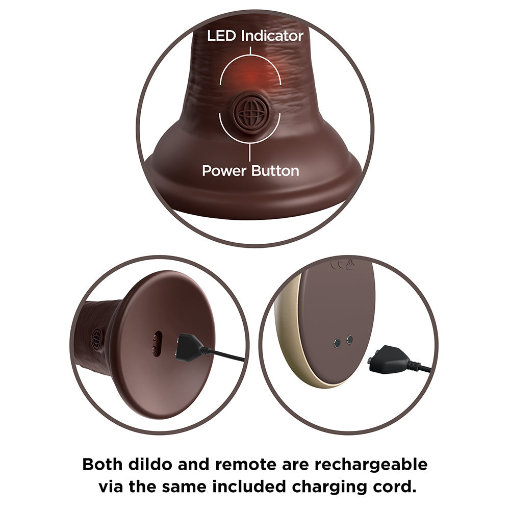 Pipedream King Cock Elite 7 in. Vibrating Dual Density Silicone Cock Rechargeable Remote-Controlled Realistic Dildo With Suction Cup Brown