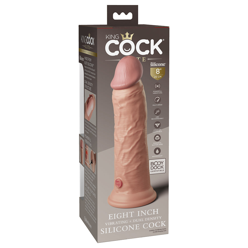 Pipedream King Cock Elite 8 in. Vibrating Dual Density Silicone Cock Rechargeable Realistic Dildo With Suction Cup Beige